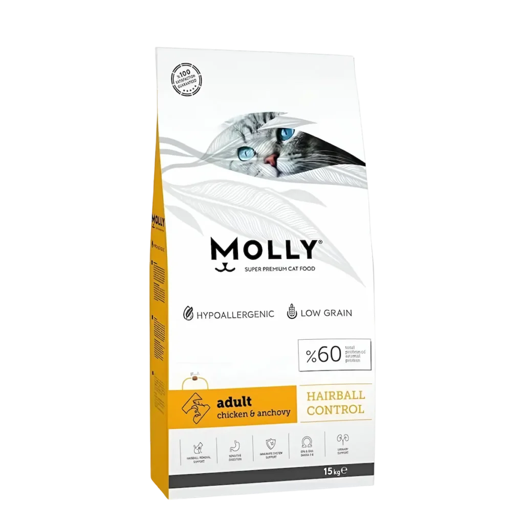 Molly Super Premium 15kg Hairball Control Adult Chicken & Anchovy Dry Cat Food