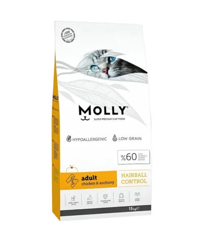 Molly Super Premium 15kg Hairball Control Adult Chicken & Anchovy Dry Cat Food