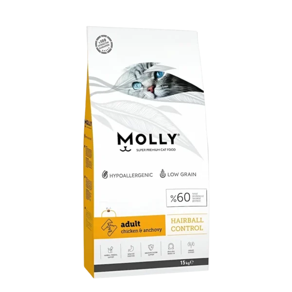 Molly Super Premium 15kg Hairball Control Adult Chicken & Anchovy Dry Cat Food