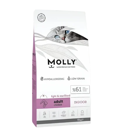 Molly Super Premium 15kg Indoor Light & Sterilised Adult Chicken Dry Cat Food