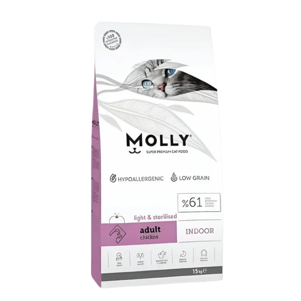 Molly Super Premium 15kg Indoor Light & Sterilised Adult Chicken Dry Cat Food