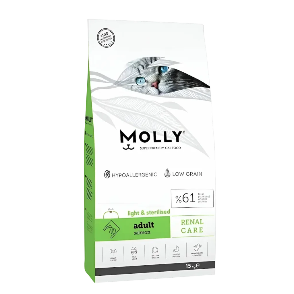 Molly Super Premium 15kg Renal Care Light & Sterilised Adult Salmon Dry Cat Food