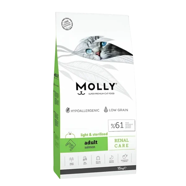 Molly Super Premium 15kg Renal Care Light & Sterilised Adult Salmon Dry Cat Food