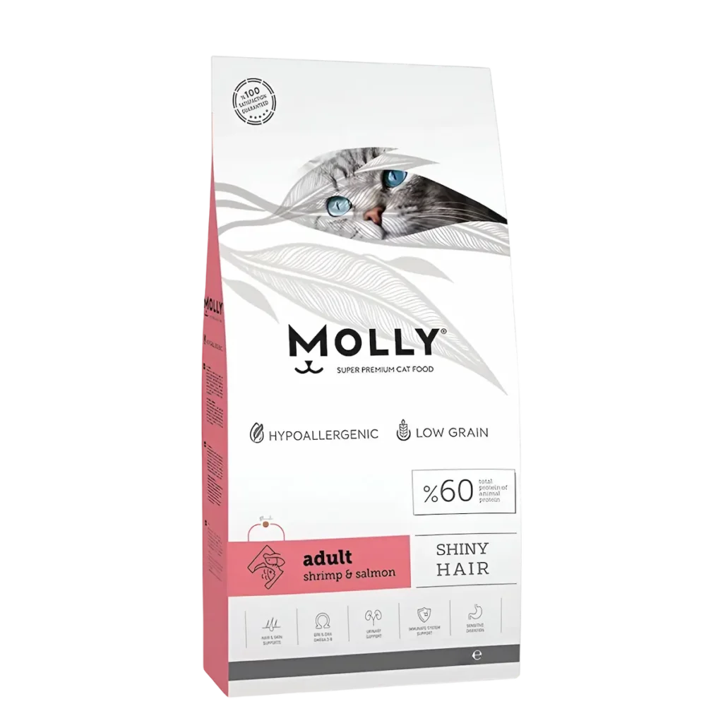 Molly Super Premium 15kg Shiny Hair Adult Shrimp & Salmon Dry Cat Food